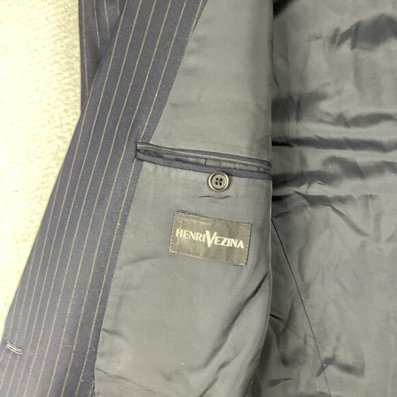 Ermenegildo Zegna Blazer Navy w/ Brown Chalk Stripe Double Breasted Wool Sz 46W - Picture 14 of 16